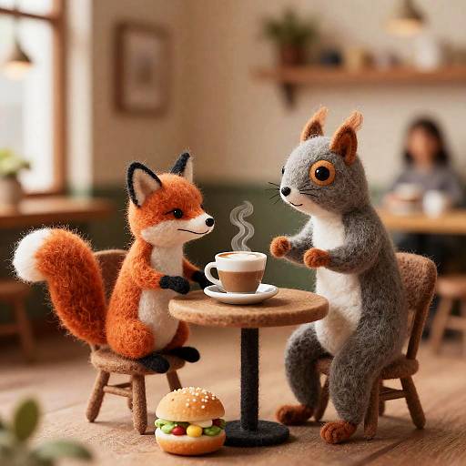 Felted Cafe: Squirrel Serving Fox Latte
