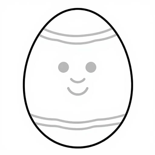 Simple black-and-white digital drawing of a smiling egg with two gray circles for eyes and a curved line for a smile.