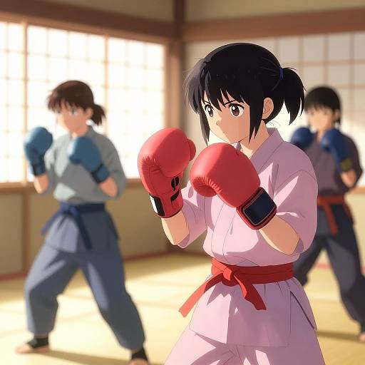 Anime Girls Boxing in Dojo