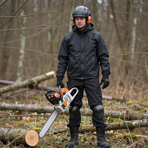 Forestry Worker in Protective Gear