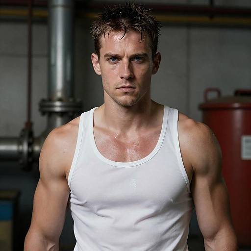 Gritty Industrial Portrait: Muscular Man