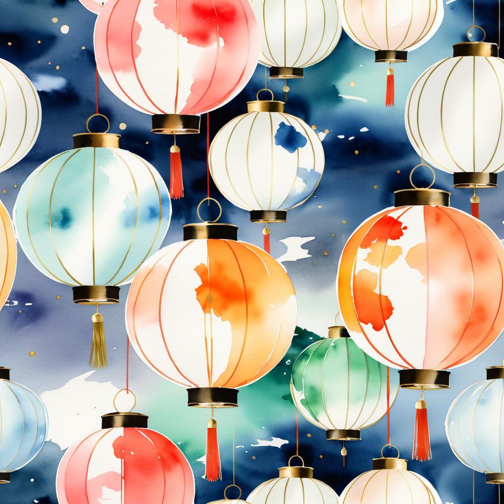 Elegant Japanese Lanterns in Watercolor Art