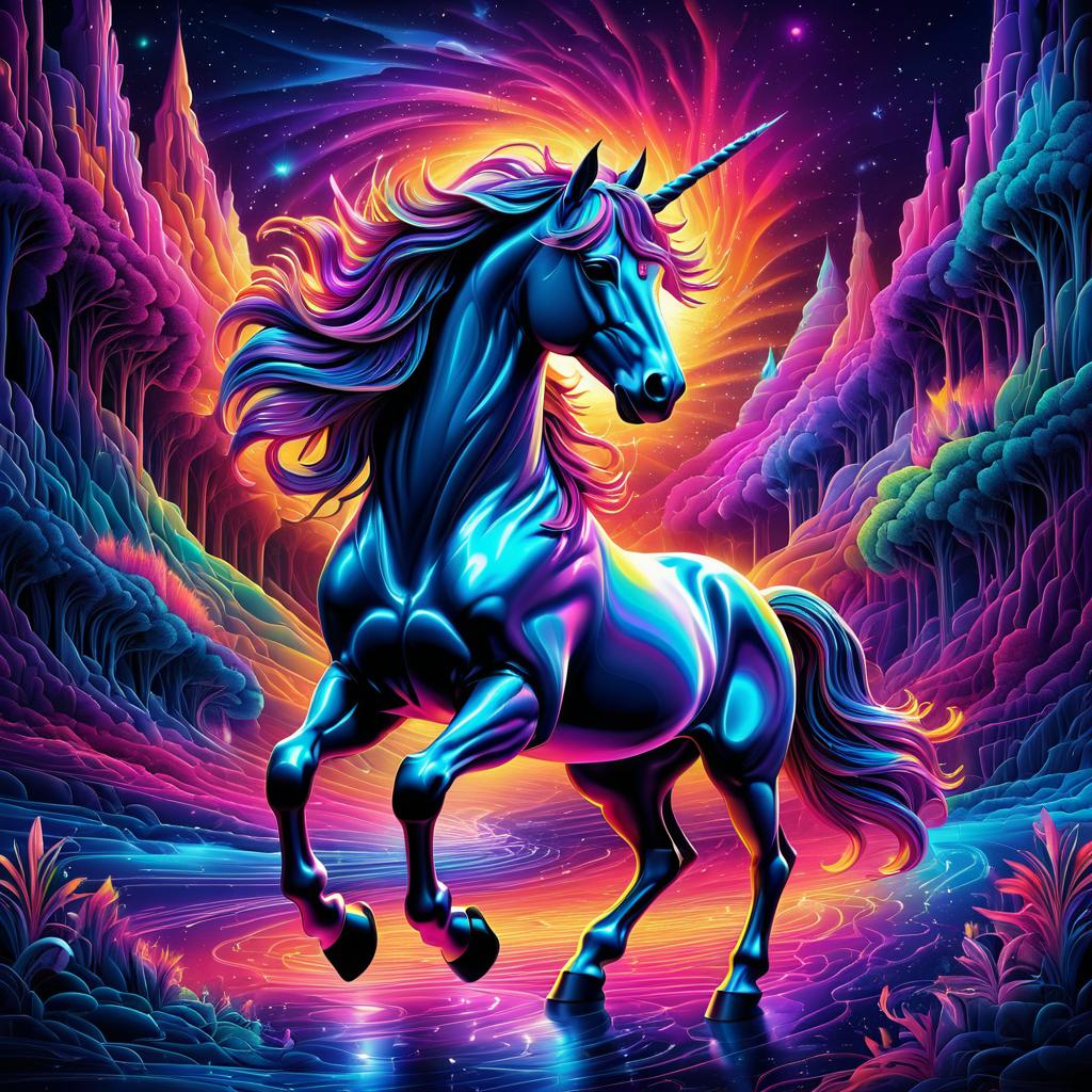 Psychedelic Unicorn in Surreal Digital Art