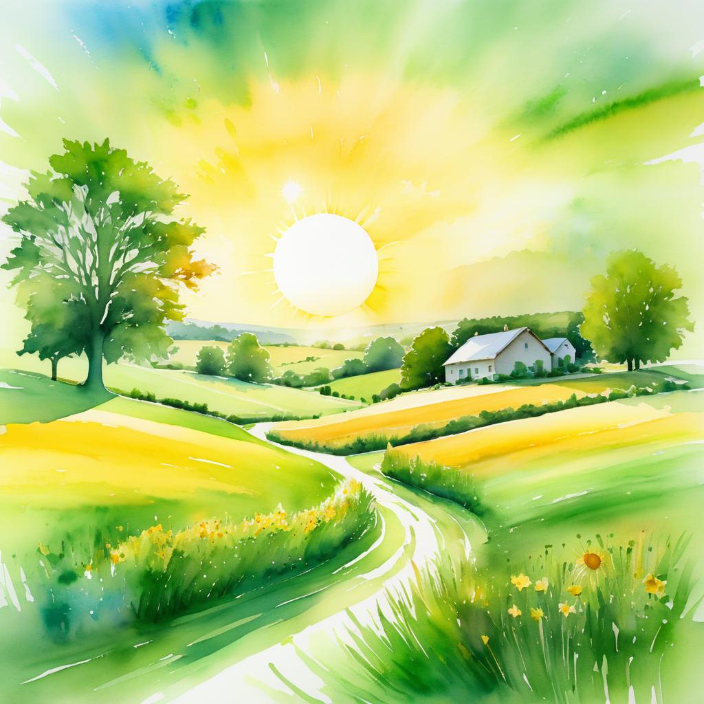 Serene Watercolor Countryside Landscape