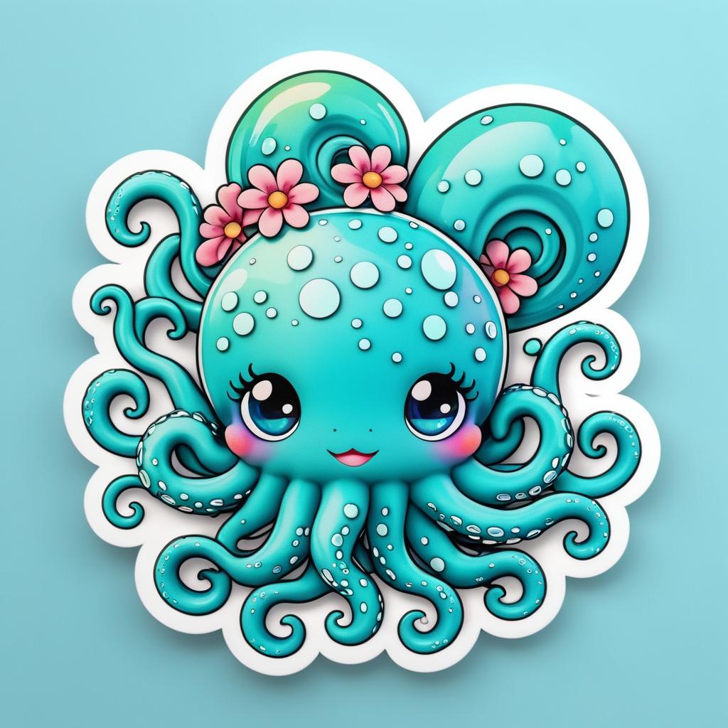 Vibrant Kawaii Octopus Sticker Design