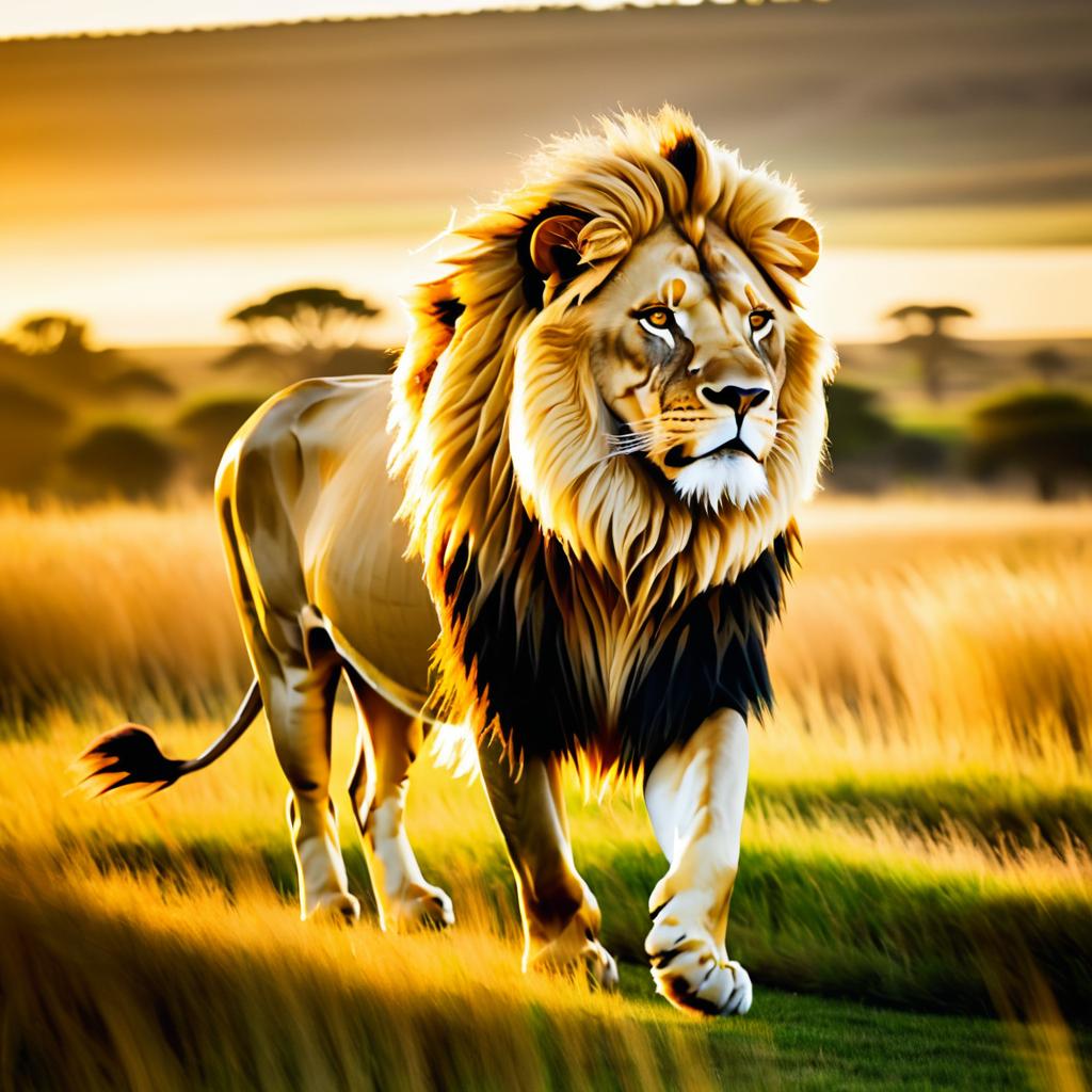 Golden Hour Lion in Savannah Landscape