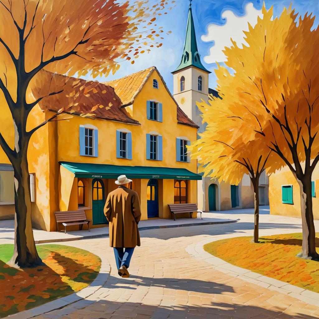 Dreamy Autumn Village Square Scene