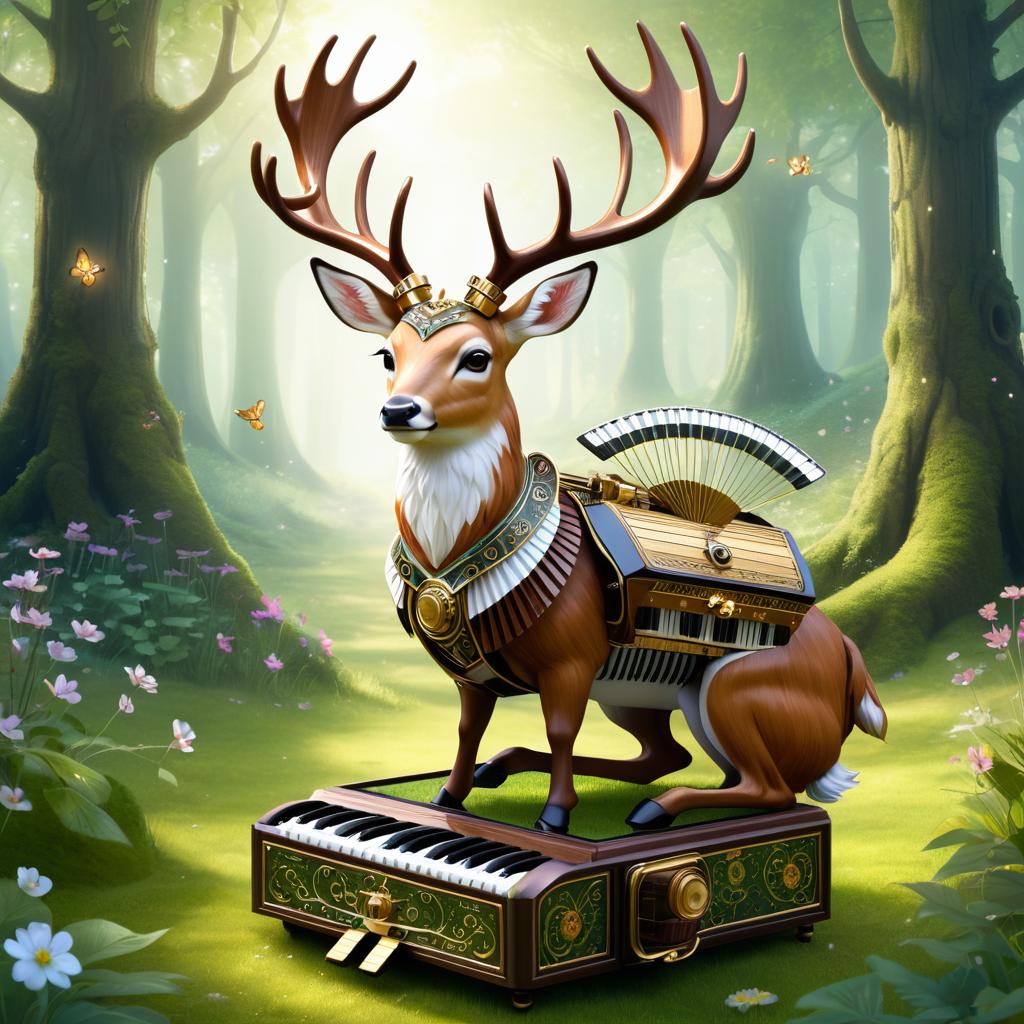 Whimsical Deer-Music Box Hybrid in Nature