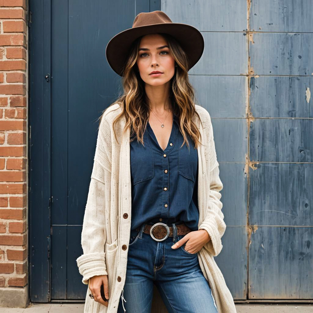 Sultry Cowgirl Poet in Indigo Layers