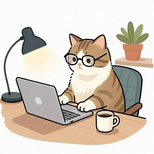 Cozy Cat Workspace Illustration