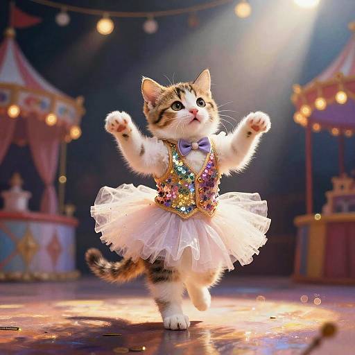Playful Calico Kitten Carnival Performance