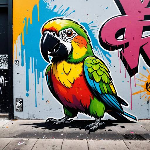Colorful Parrot Graffiti Street Art