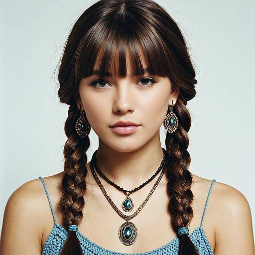 Elegant Girl with Twin Braids and Jewelry