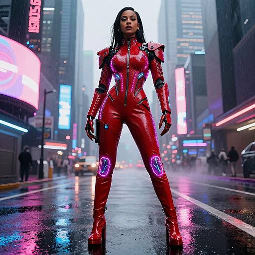 Doja Cat Futuristic Crimson Synth-Pop Android