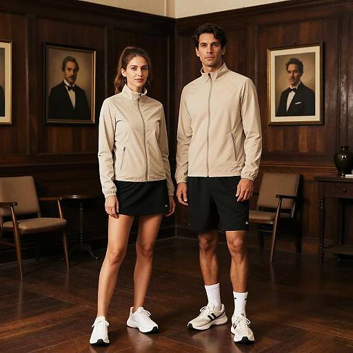Sepia-Toned Athletic Couple Indoors