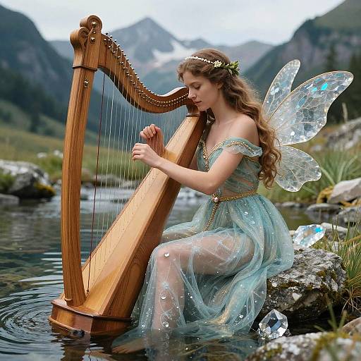 Romantic Nymph Playing Lyre by Spring