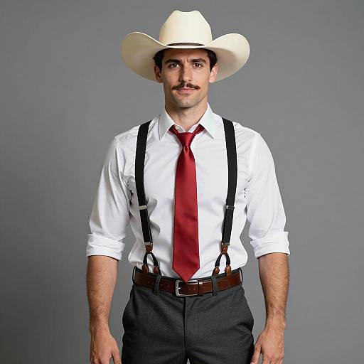 Man in Modern Western Attire with Cowboy Hat