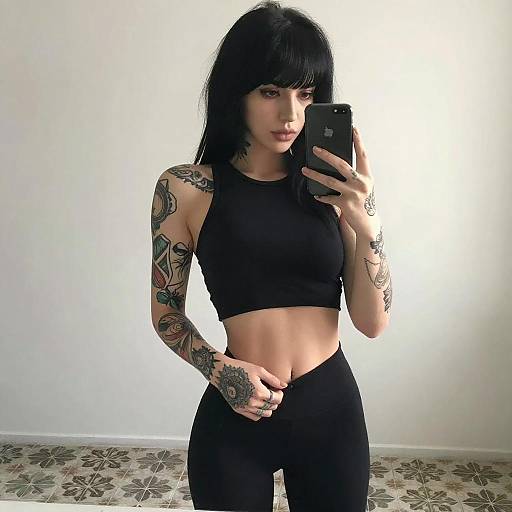 Tattooed Woman Mirror Selfie