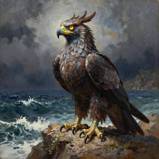 Majestic Griffin on Rocky Cliff by Stormy Sea