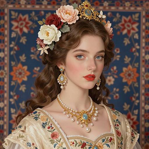 Regal Woman with Floral Headpiece and Jewelry