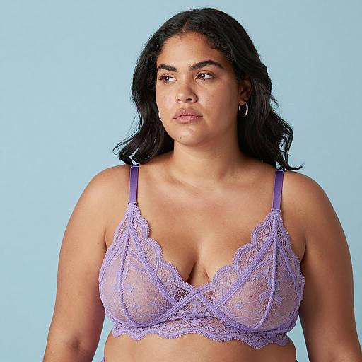 Plus-sized woman in purple lace bra