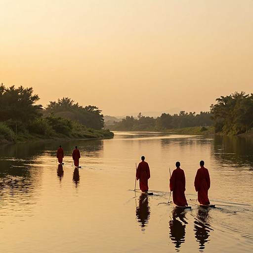 Red Robes on Timeless River