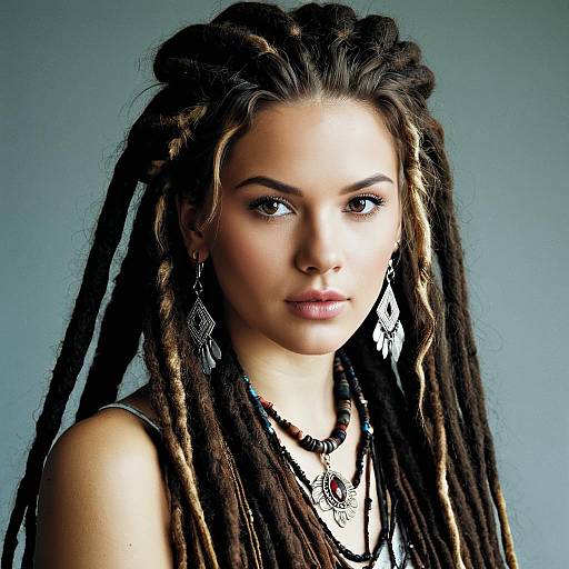 Young Woman with Dreadlocks and Bohemian Jewelry