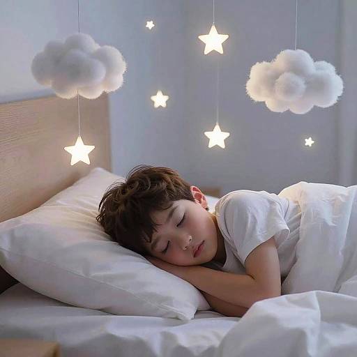 Dreamy Boy Sleeping in Magical Night