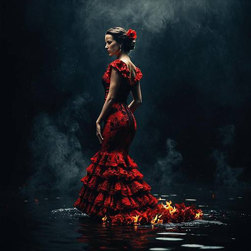Flamenco Dancer in Fiery Red Floral Dress