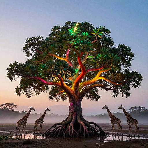 Vibrant Mystical Glowing Mangrove Scene