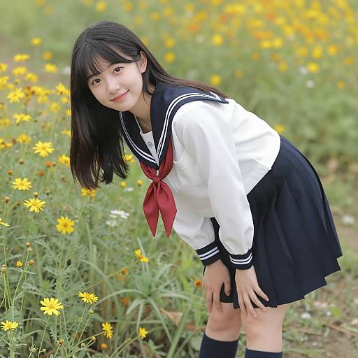Joyful Asian Girl in School Uniform
