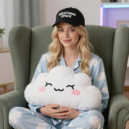 Blonde Woman with Cloud Pillow