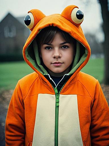 Boy in Orange Frog Costume Outdoors