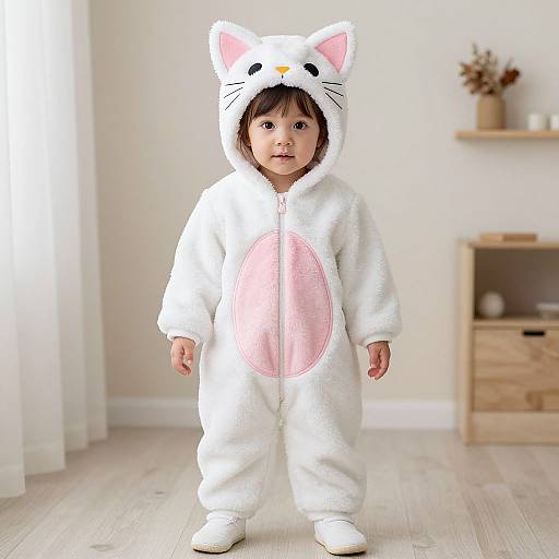 Toddler Girl in White Cat Onesie