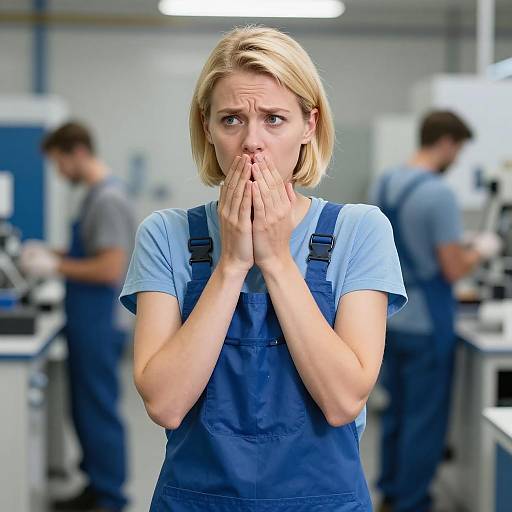 Concerned Woman in Factory Setting
