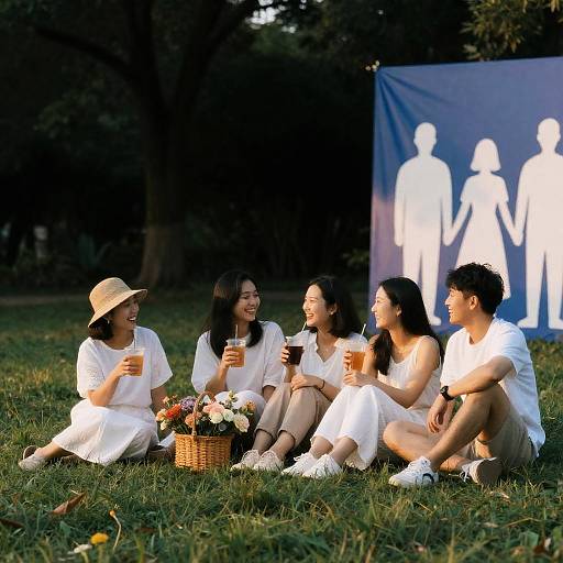 Joyful Sunset Gathering in the Park