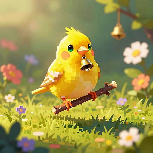 Pixel Art Canary in Sunny Garden