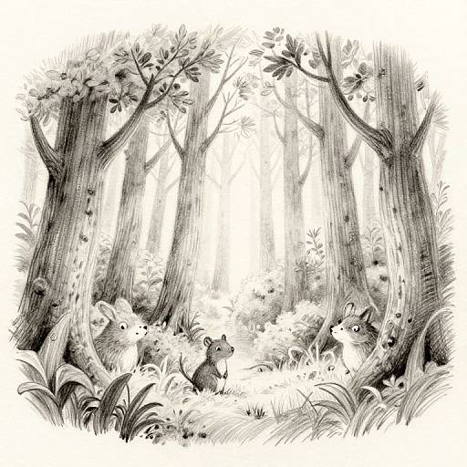 Whimsical Forest Sketch with Animals