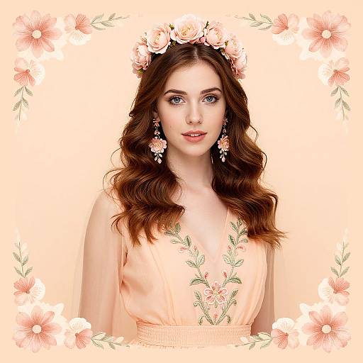 Young Woman in Floral Peach Portrait