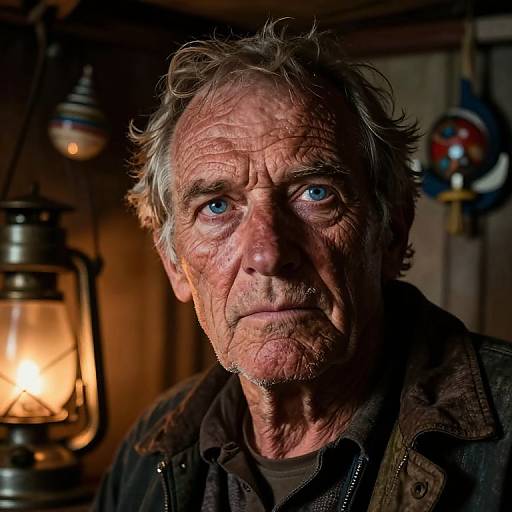 Weathered Sailor in Oil Lamp Glow