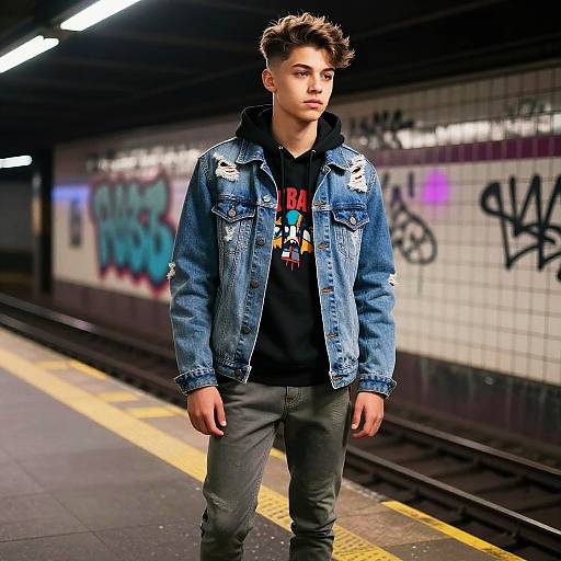 Teen Undercut Neon Subway Editorial Shot