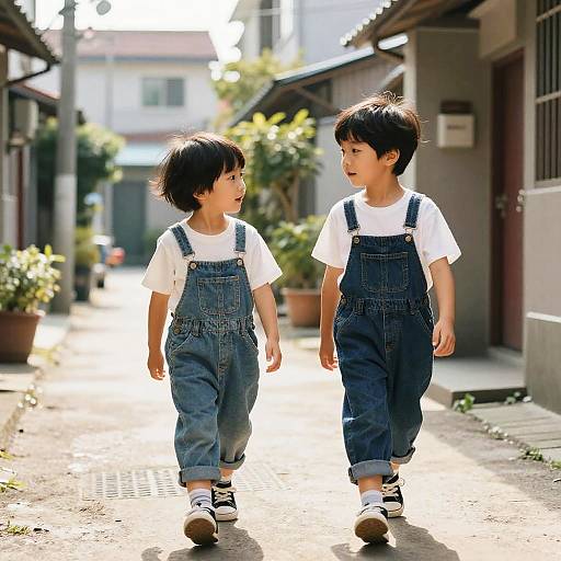 Playful Kids in Sunlit Alleyway