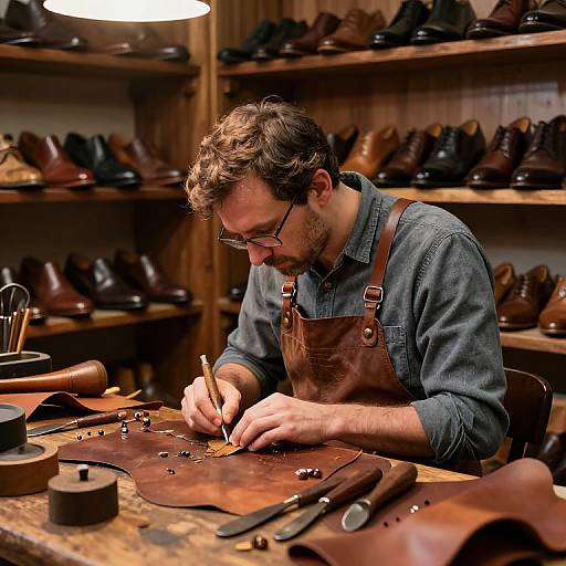 Vintage Shoemaker Crafting Detailed Shoes