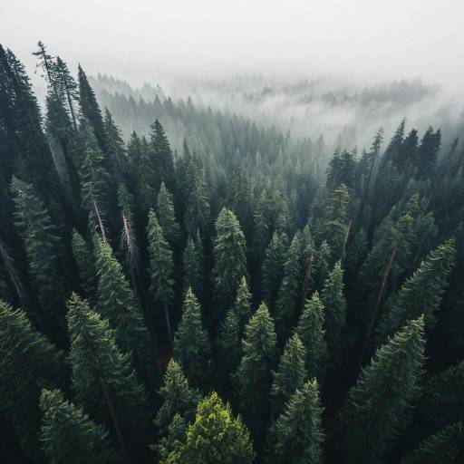 Misty Redwood Forest Aerial View