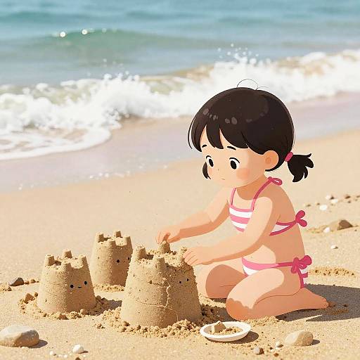 Playful Child Building Sandcastle
