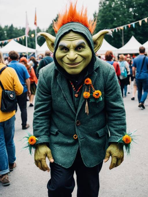 Man in Troll Costume at Outdoor Festival