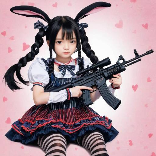 Fierce Girl with Gun and Stuffed Rabbit