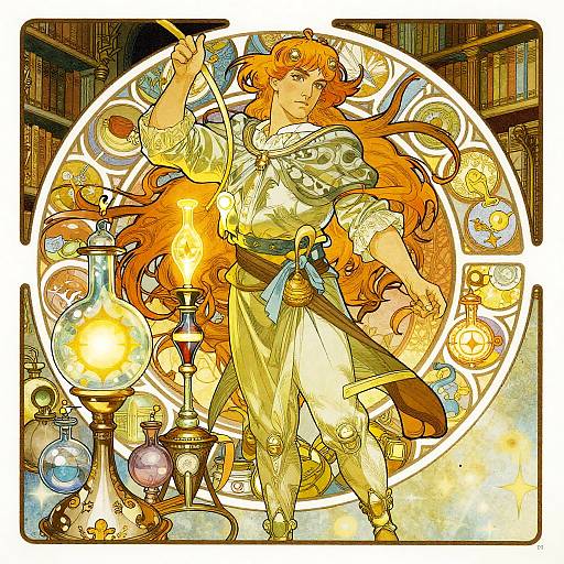 Arcane Alchemist in Mystical Library