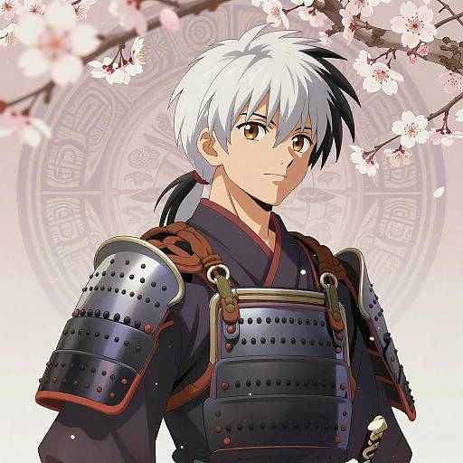 Anime Samurai Boy with Cherry Blossoms