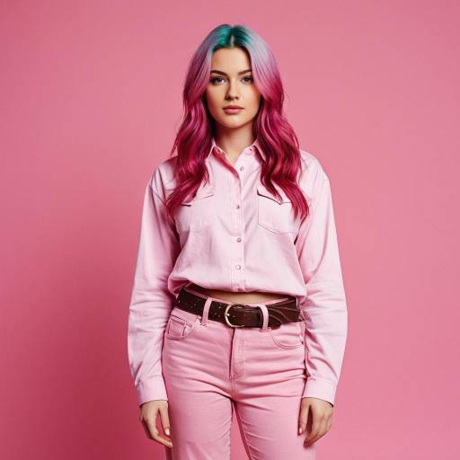 Young Woman with Multicolored Pink Hair in Pink Outfit